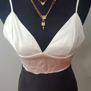 White satin cropped tank top